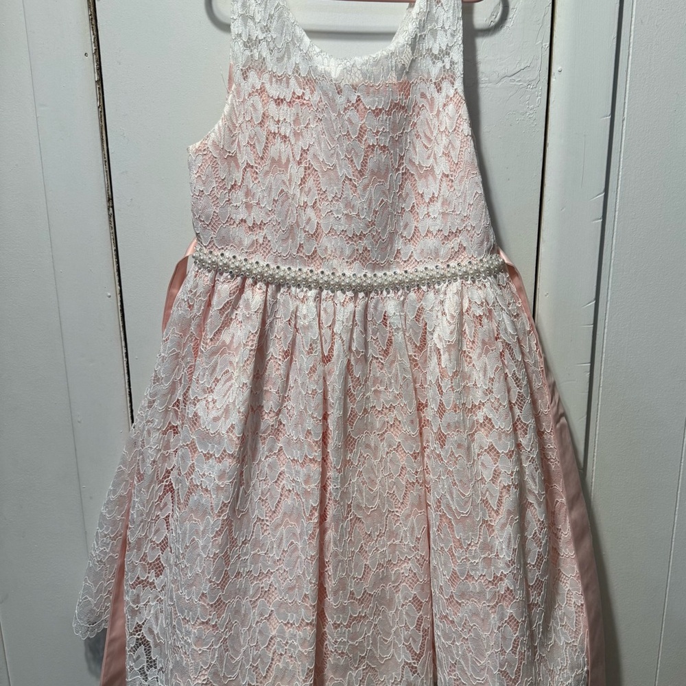 Elegant Pink and White Lace Kids Dress